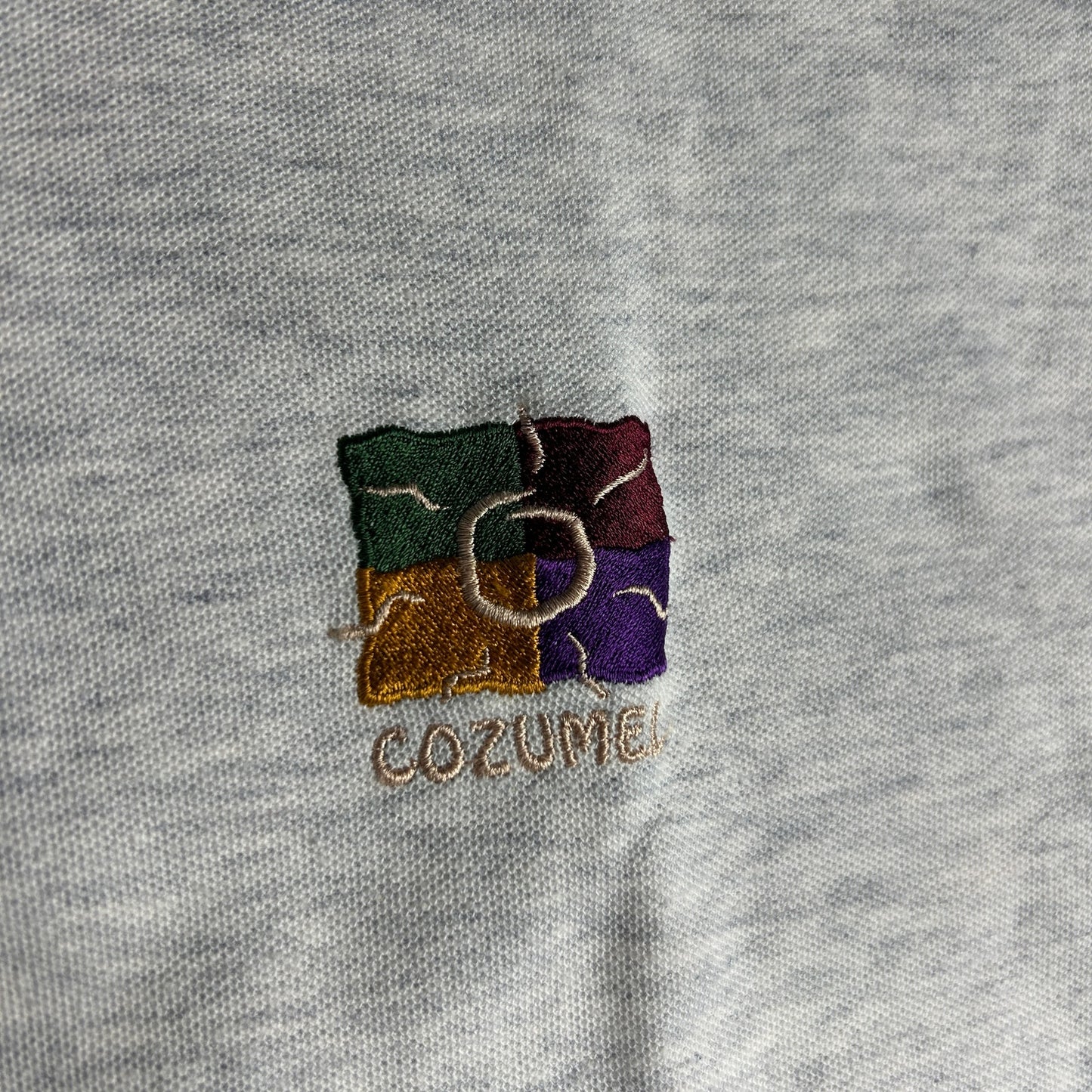 Vintage Pancho Cozumel Embroidered Polo Shirt - Men's Large - Heather Gray - Made in Mexico