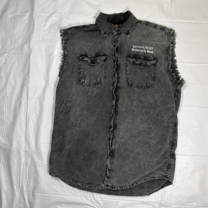 Vintage 2015 Laconia NH Motorcycle Week Cut Off Denim Shirt Men's XL Biker Vest