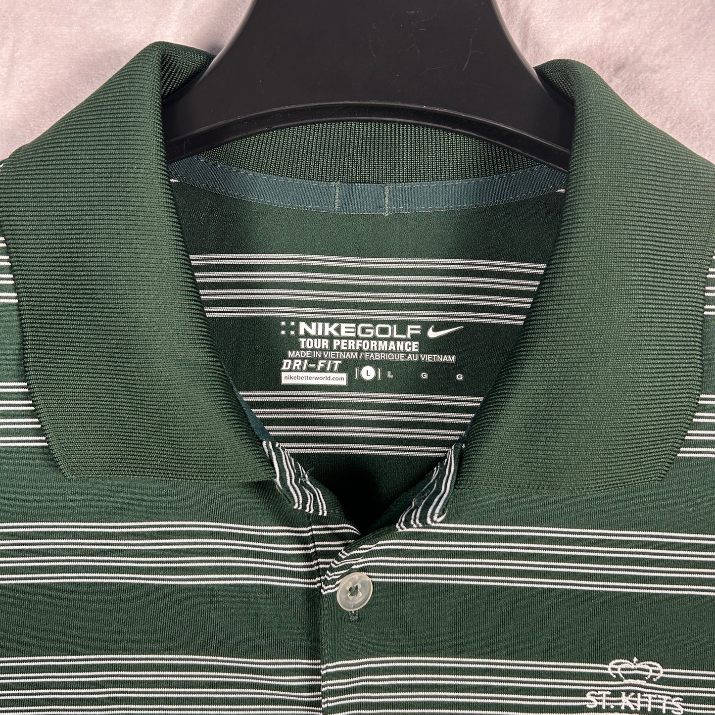 Nike Golf Tour Performance Dri-FIT Polo - Green & White Striped - Size Large