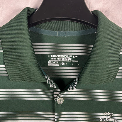 Nike Golf Tour Performance Dri-FIT Polo - Green & White Striped - Size Large