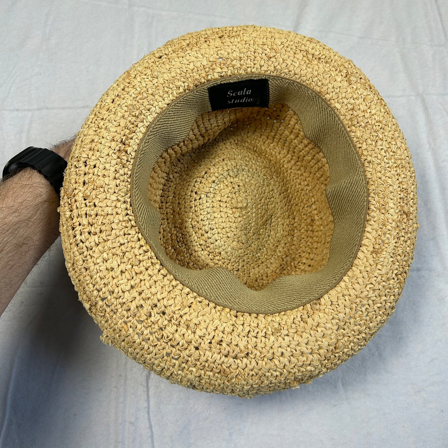 Scala Studio Women's Summer Sun Hat - Beige Woven Braid with Bow Accent