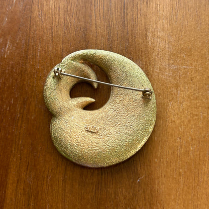 Vintage Star Signed Spiral Brooch | Gold Tone Hammered & Bark Texture Swirl Pin