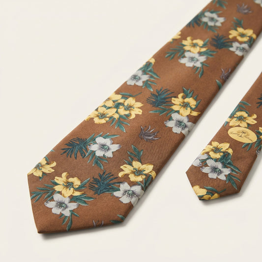 Tommy Bahama 100% Silk Men’s Tie – Brown Tropical Floral Print – Made in USA