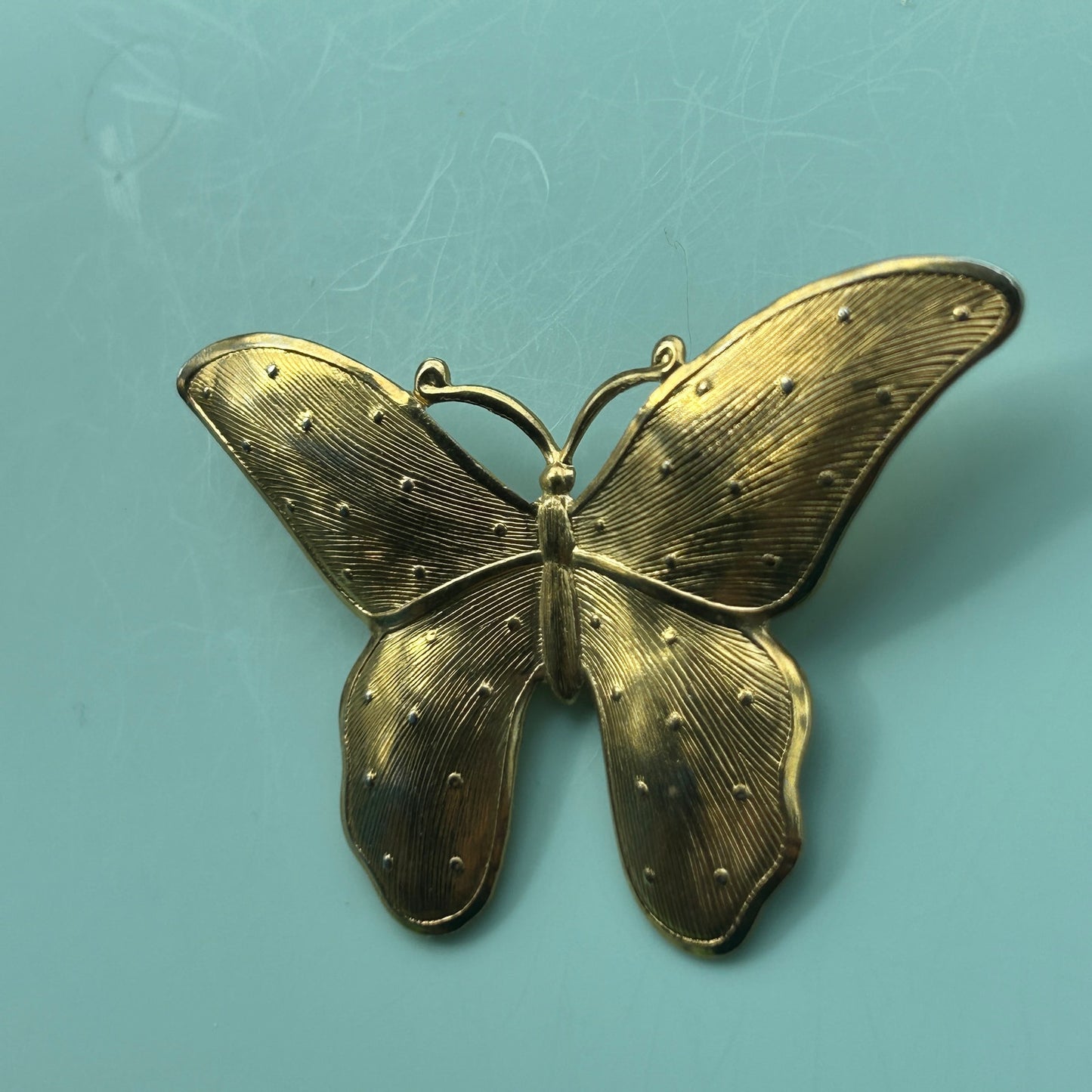 Vintage Gold-Tone Butterfly Brooch | Large Textured Pin | Mid-Century Jewelry