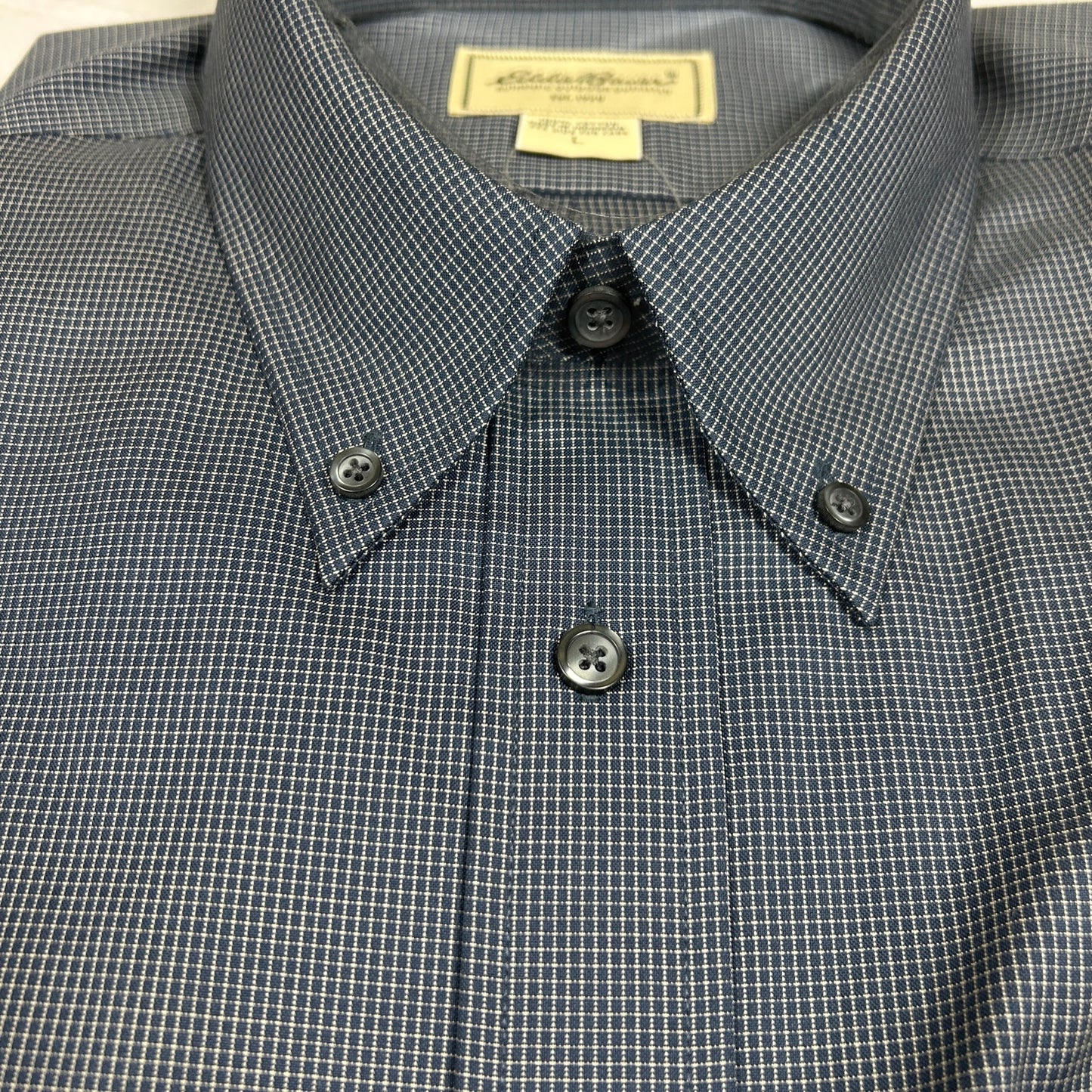 NWT Eddie Bauer Men’s Large Navy Micro-Check Wrinkle-Resistant Dress Shirt