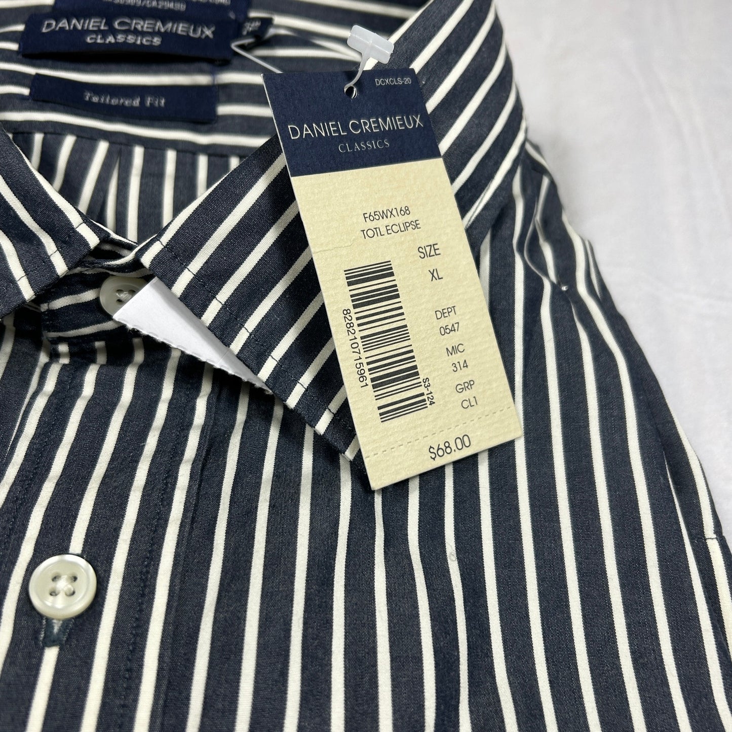 NWT Daniel Cremieux Classics Tailored Fit XL Dress Shirt Eclipse Navy Stripe