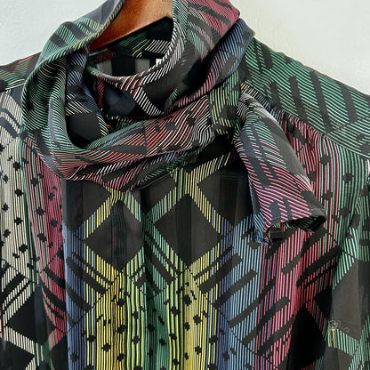 NICOLA Multicolor Geometric Chiffon Tie Neck Long Sleeve Blouse Size 8 Polyester