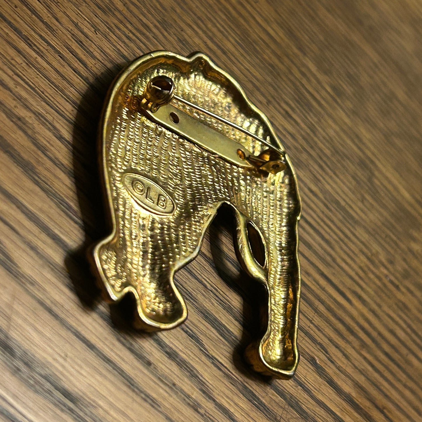 Vintage Leopard Figural Brooch Pin Antiqued Gold Tone Spotted Cat 70s-90s