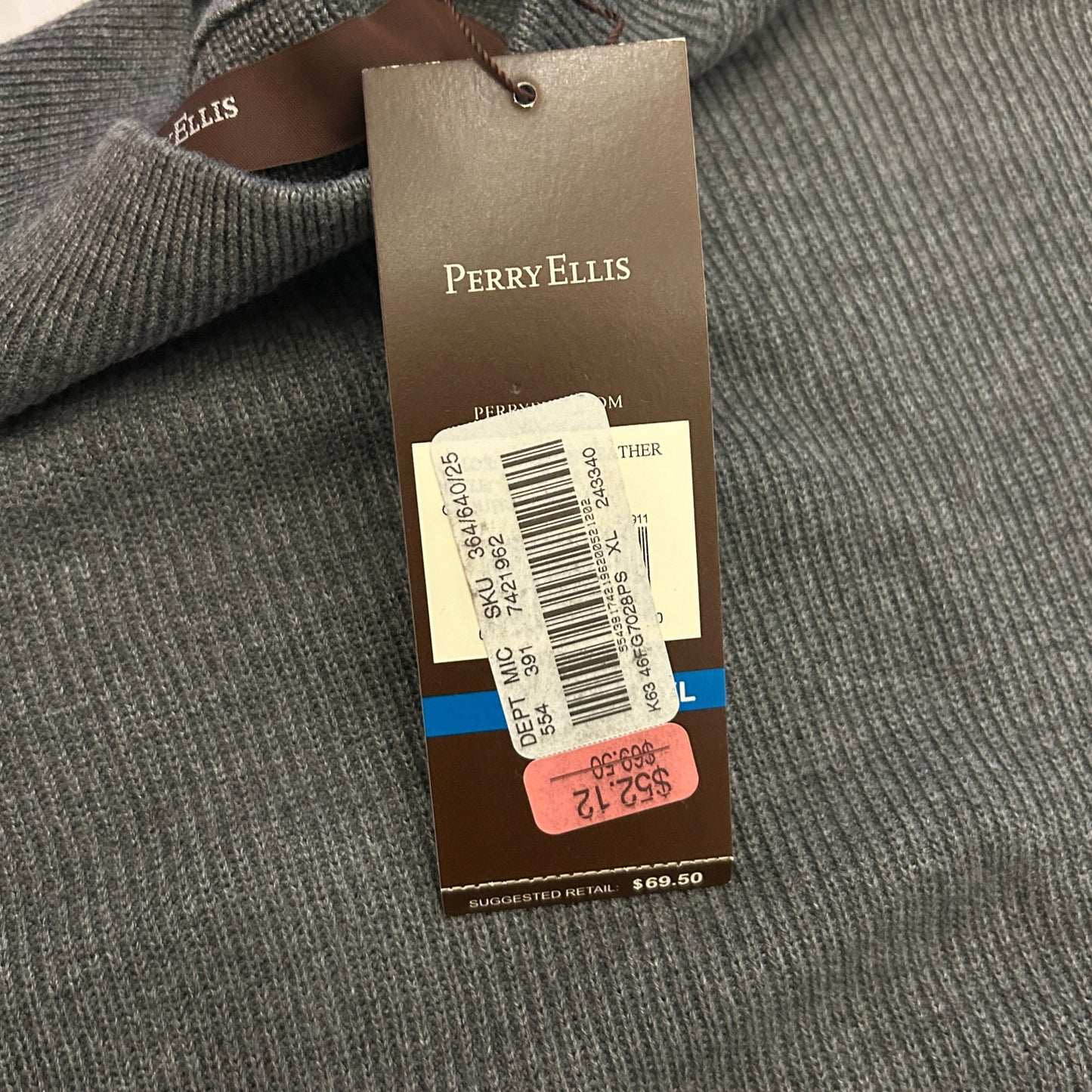 NWT Perry Ellis Men's XL Gray Mock Turtleneck Sweater | Cotton-Rayon Blend