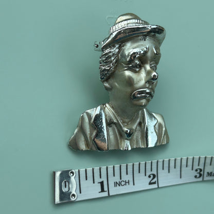 Vintage Emmett Kelly Sad Clown Brooch - Silver Tone Sad Pierrot Hobo Clown Pin - 2.25" Mid-Century Figural Jewelry
