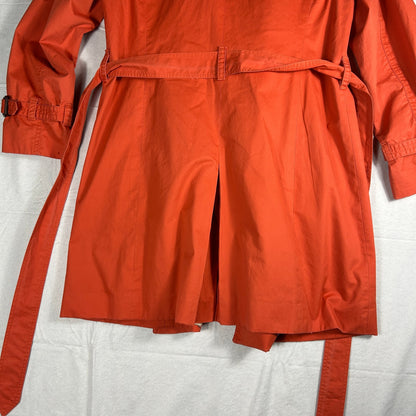 LOFT Petite Vibrant Coral Orange Trench Coat - Women’s LP - Striped Lining - Spring Jacket