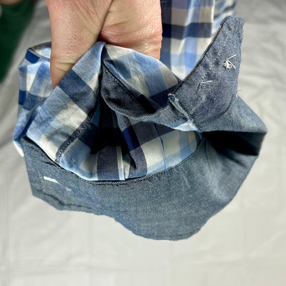 Nautica Classic Fit Plaid Button Down Shirt Size XL | Blue & White Stretch