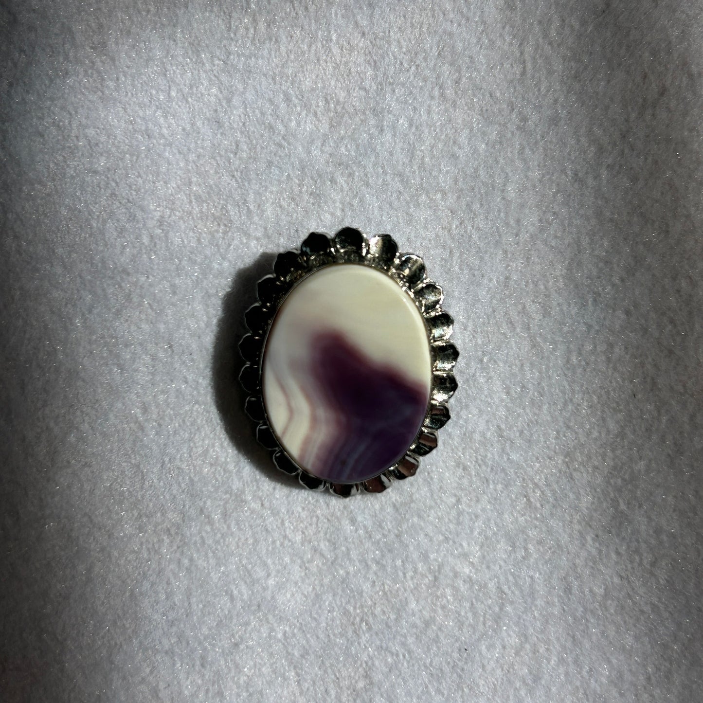 Natural Purple & White Banded Agate Oval Pendant Brooch Combo Scalloped Silver