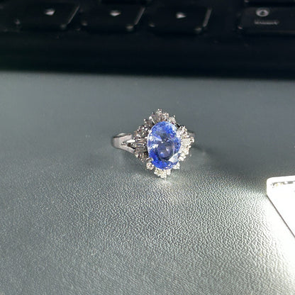 Platinum 3.50 ct Unheated Nat. Ceylon Sapphire and Nat. Diamond Ring, Size 6-GIA