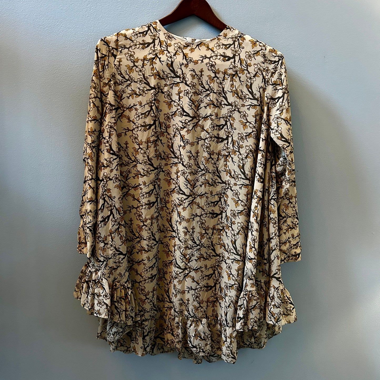 Kasirga Floral Bell Sleeve Ruffle Hem Dress Boho Spring Mini
