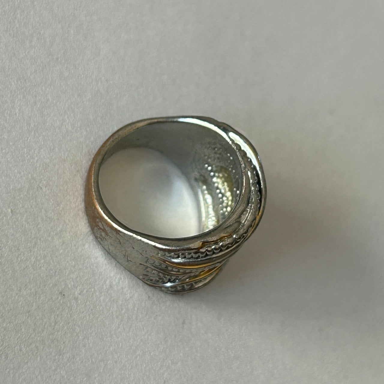 Two-Tone Silver & Gold-Tone Ribbed Statement Ring Size 7