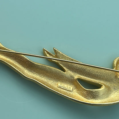 Vintage Signed AJC Matte Gold Tone Swimmer Brooch | Stylized Diving Woman Pin | Mid-Century Modern