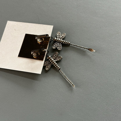 Silver Dragonfly-Shaped Dangle Earrings, Butterfly Closure, for Pierced Lobes