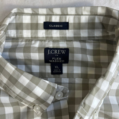 J.CREW Men's Flex Washed Gingham Button Down Shirt - XL Classic Fit - Tan & White