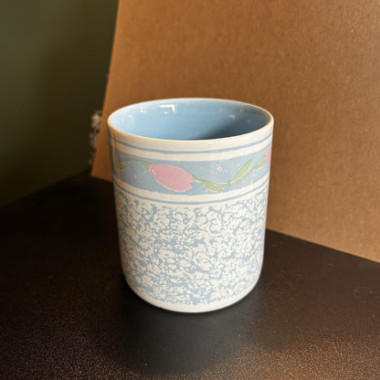 K.I.C. Blue Floral Speckled Pattern Ceramic Coffee Mug Round Multicolor