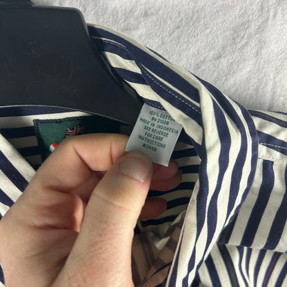Vintage 90s IZOD Men's Button Down Shirt NWT Navy Cream Olive Stripe Size Large