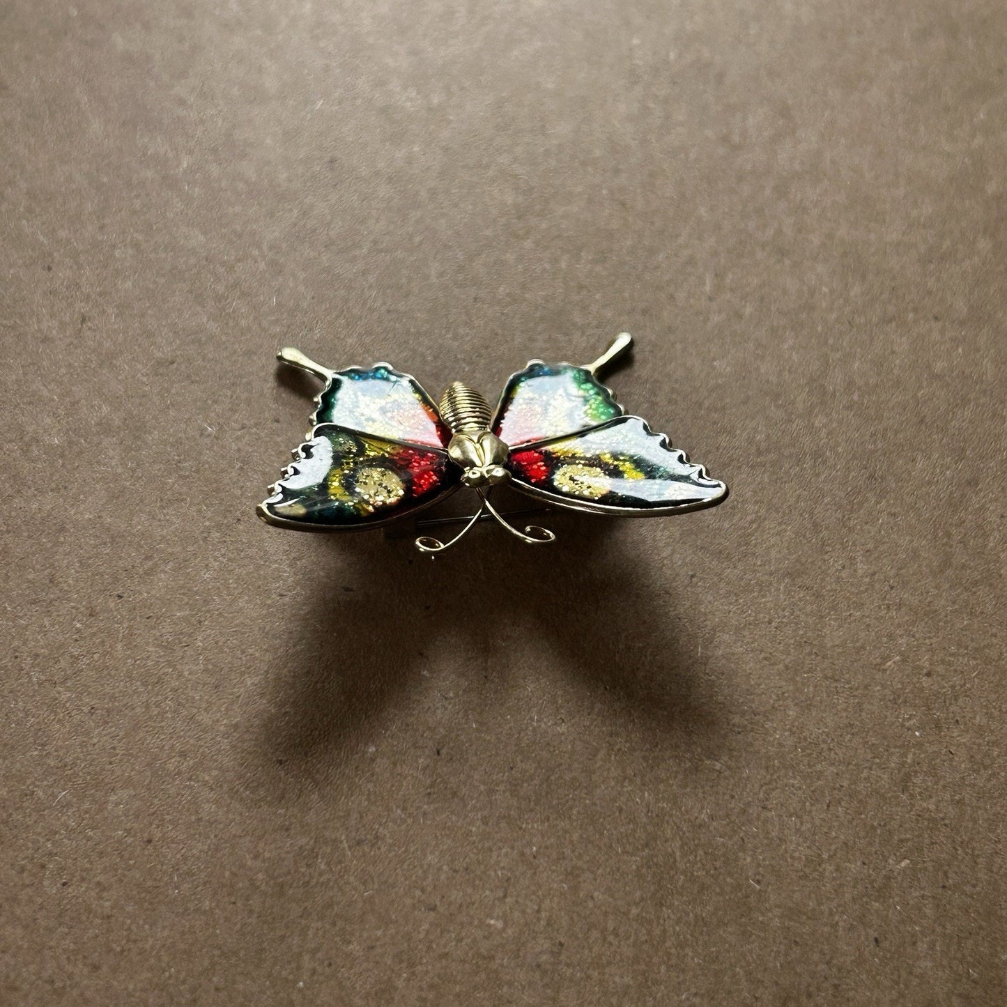 Multicolor Enamel Butterfly Brooch Pin with Metal Accent, 2 Inch