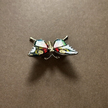 Multicolor Enamel Butterfly Brooch Pin with Metal Accent, 2 Inch