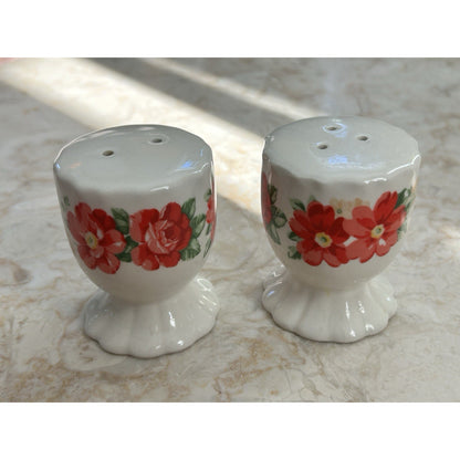 White Red Yellow Green Ceramic Pottery Salt & Pepper Shakers Floral Round Glossy