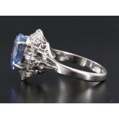 Platinum 3.50 ct Unheated Nat. Ceylon Sapphire and Nat. Diamond Ring, Size 6-GIA