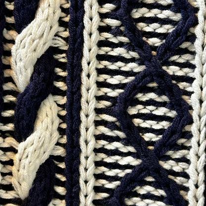 Martha Stewart Navy White Cable Knit Cardigan Sweater M
