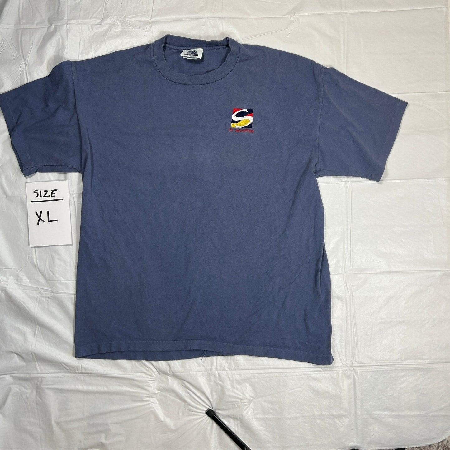 Vintage St. Maarten Embroidered T-Shirt Men's XL Faded Blue Made in USA