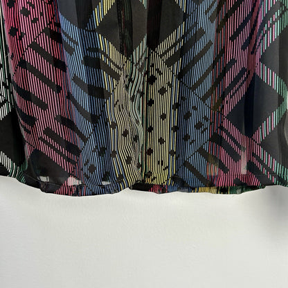NICOLA Multicolor Geometric Chiffon Tie Neck Long Sleeve Blouse Size 8 Polyester