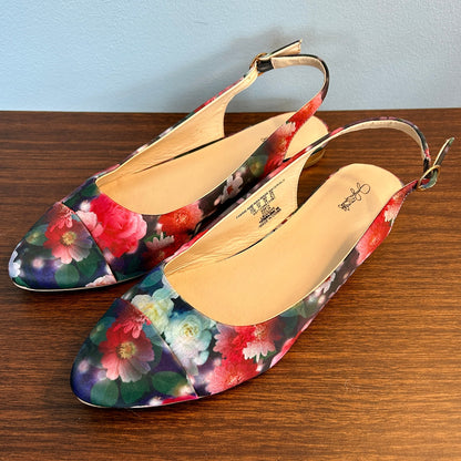 Jaclyn Smith Floral Slingback Flats Pointed Toe Satin Finish