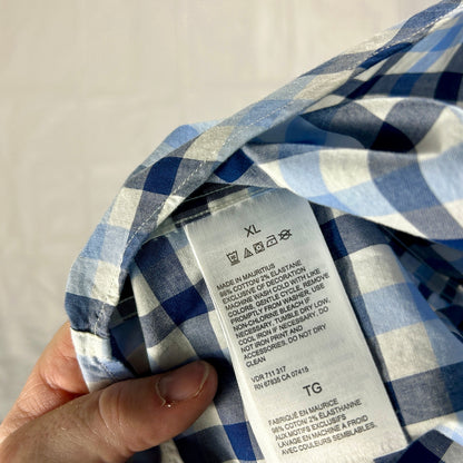 Nautica Classic Fit Plaid Button Down Shirt Size XL | Blue & White Stretch