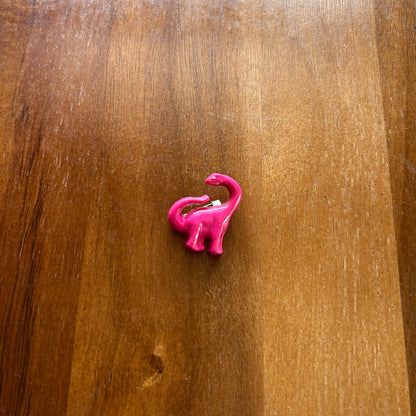 Vintage 1980s Hot Pink Dinosaur Pin | Retro Brontosaurus Resin Brooch | Fun Kitsch Animal Jewelry
