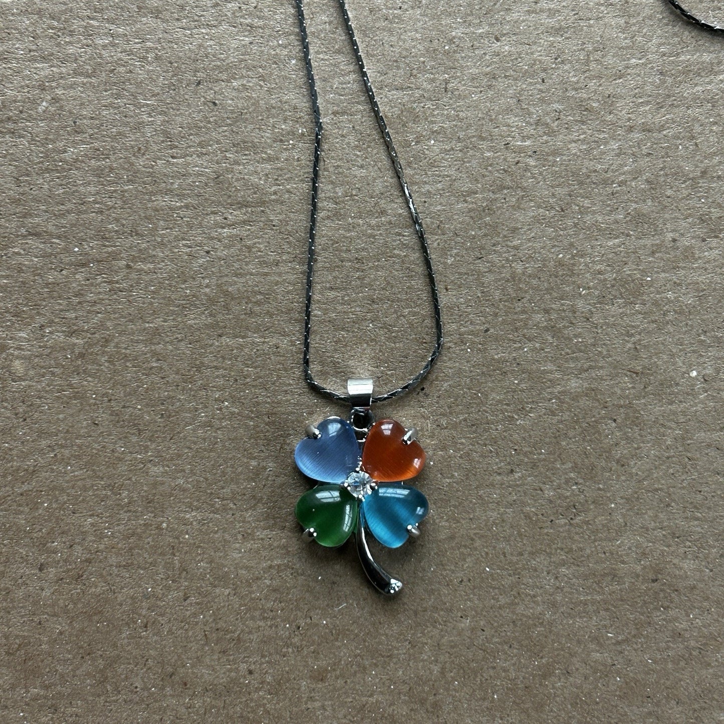 18k Gold Plated Gemstone Four-Leaf Clover Pendant Necklace