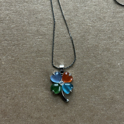 18k Gold Plated Gemstone Four-Leaf Clover Pendant Necklace