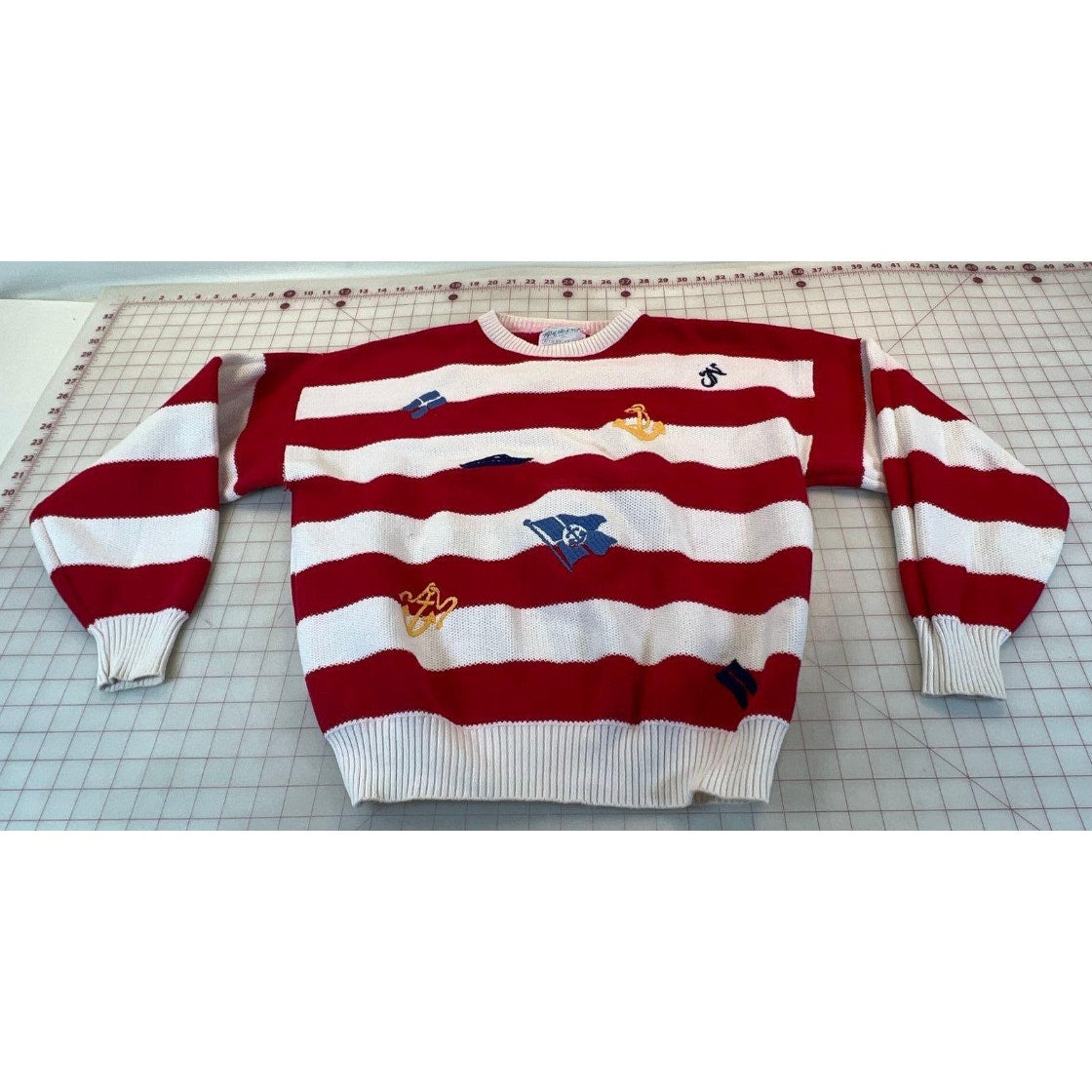 Vintage Top of the Dock by Lord Jeff Nautical Stripe Sailboat Embroidered Sweater M