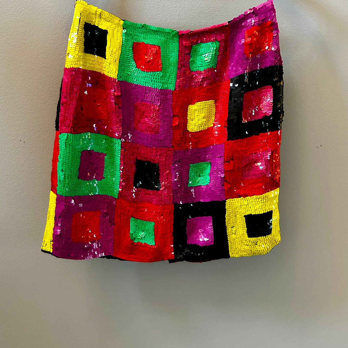 Vintage Sandy Starkman Sequin Mini Skirt Size 8 Neon