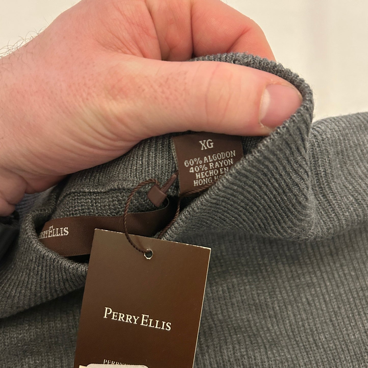 NWT Perry Ellis Men's XL Gray Mock Turtleneck Sweater | Cotton-Rayon Blend