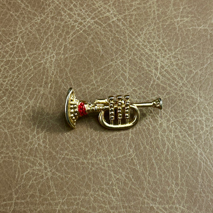 Vintage Gold Tone Trumpet Brooch Pin Musical Instrument