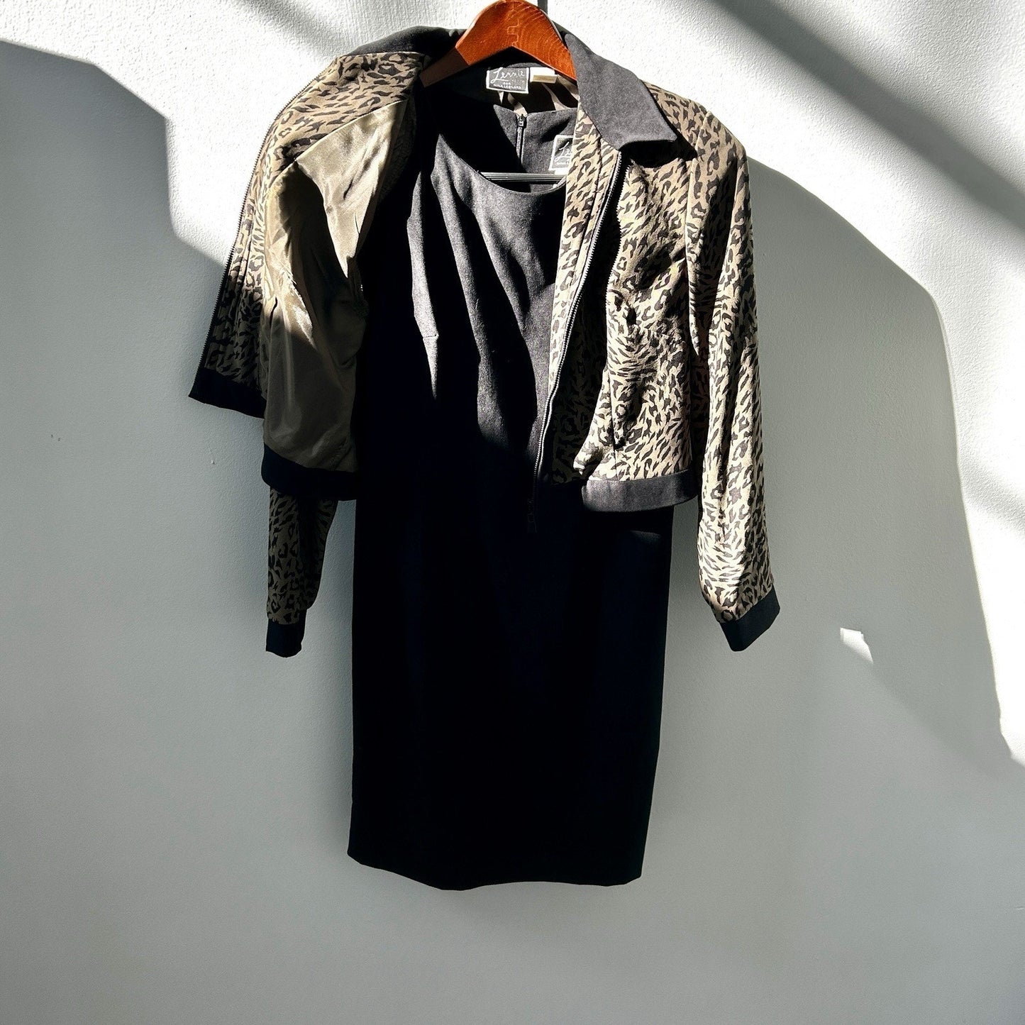 2 Piece Set - Nina Leonard Petite Black Dress And Leopard Print Jacket
