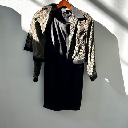 2 Piece Set - Nina Leonard Petite Black Dress And Leopard Print Jacket