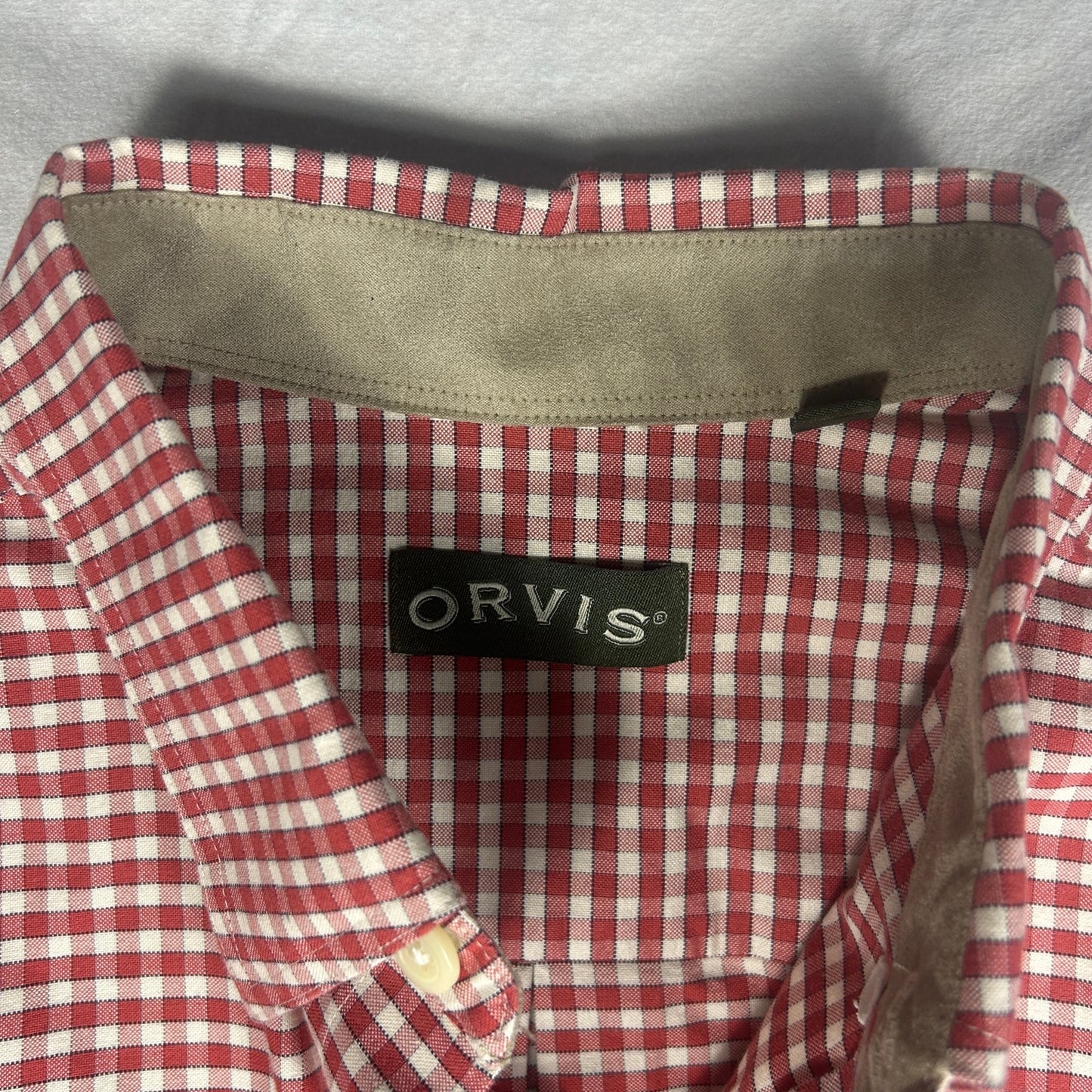 Orvis Men's Large Red & White Gingham Check Button Down Long Sleeve Shirt