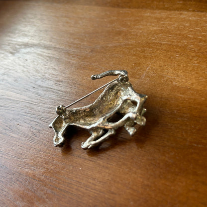 Vintage Running Zebra Brooch | Silver Tone Textured Animal Pin | Rhinestone Eye