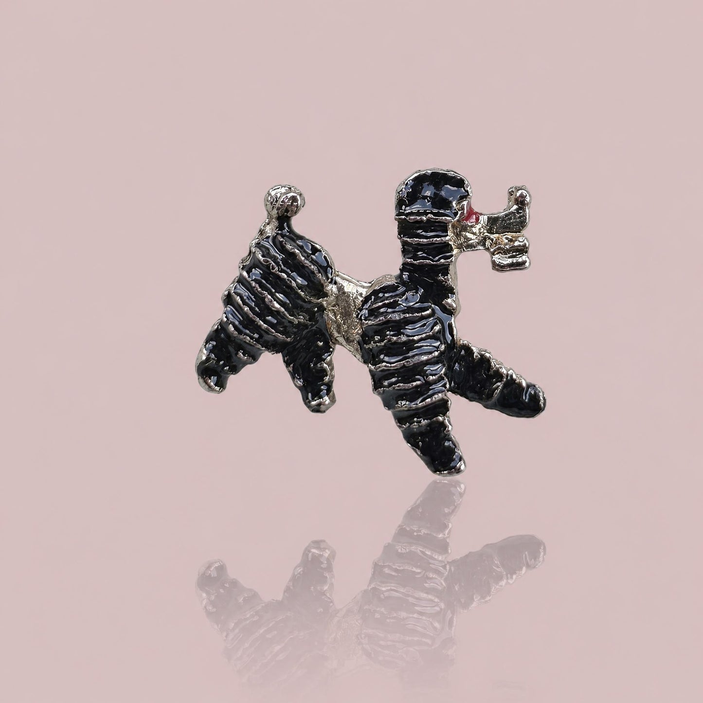 Vintage Gold Tone and Black Enamel Poodle Brooch Pin Mid-Century Kitsch Accessory