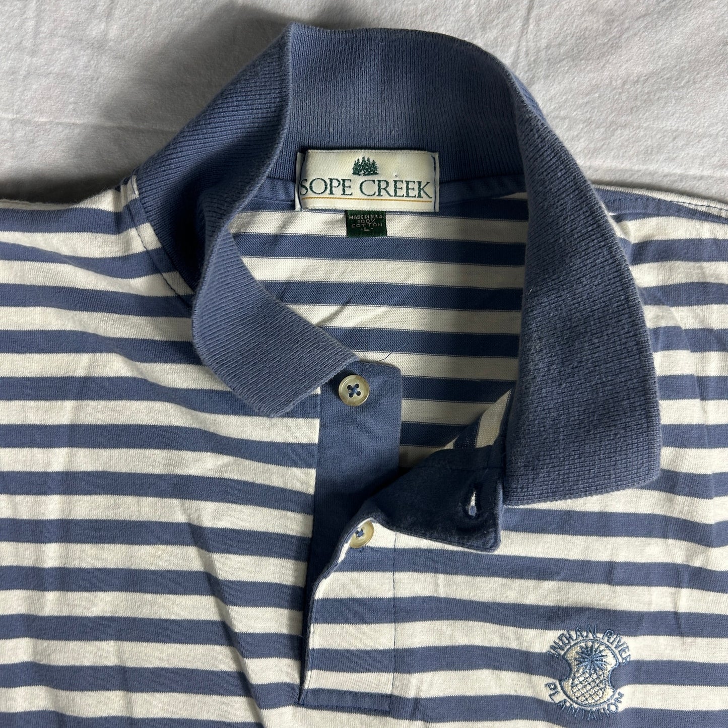 Vintage Sope Creek Striped Polo Shirt - Men's Large - Indian River Plantation Florida - Made in USA