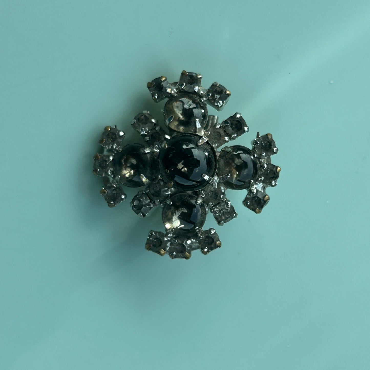 Vintage Smokey Quartz Style Rhinestone Brooch Silver Tone Statement Cluster Pin
