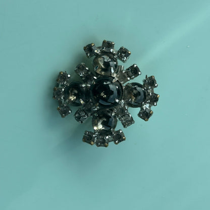 Vintage Smokey Quartz Style Rhinestone Brooch Silver Tone Statement Cluster Pin