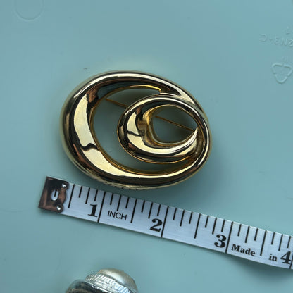 Vintage Monet Gold Tone Nested Oval Brooch | Polished Abstract Concentric Hoop Pin | Mid-Century Modern